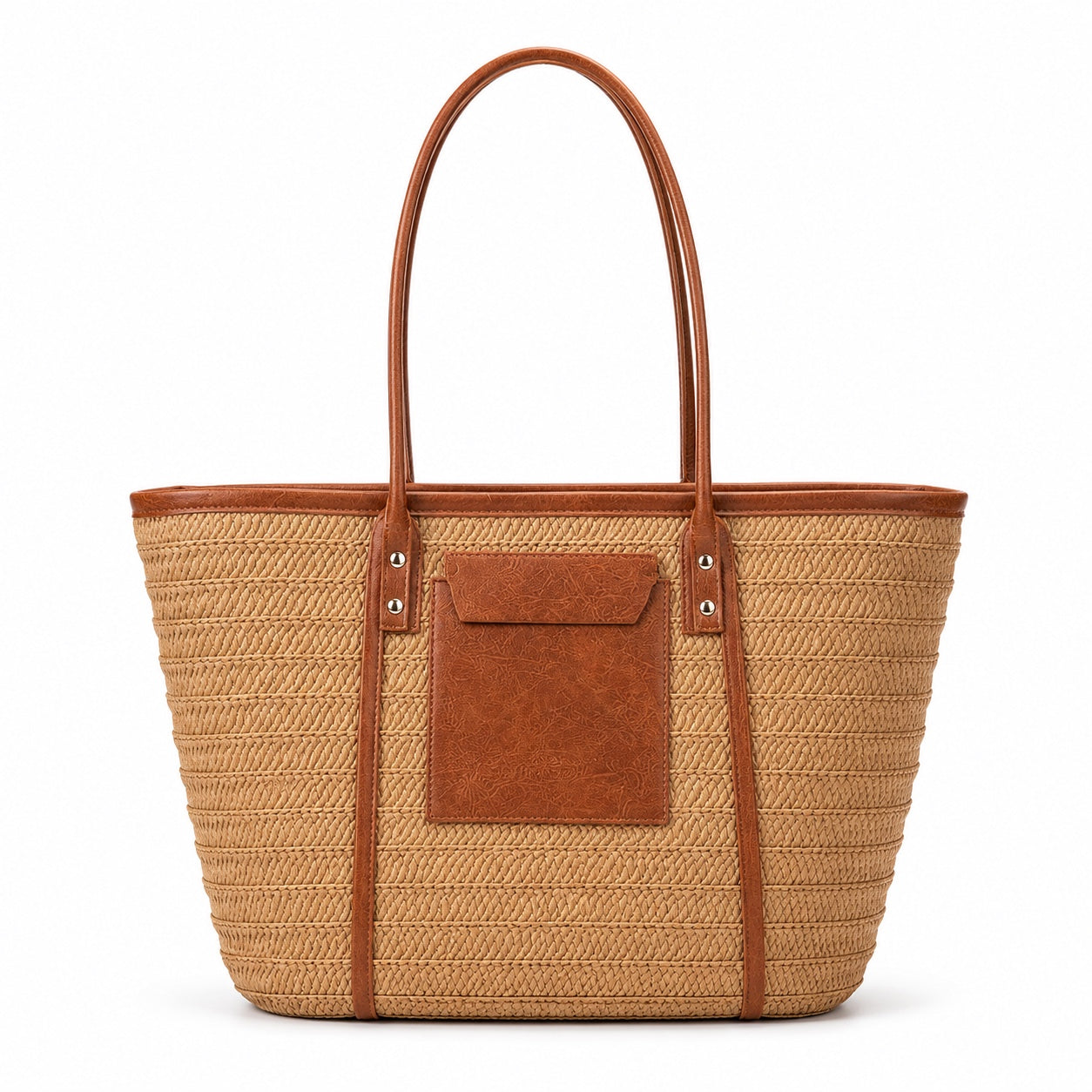 Lavagna - Straw Beach Tote in Khaki, front view