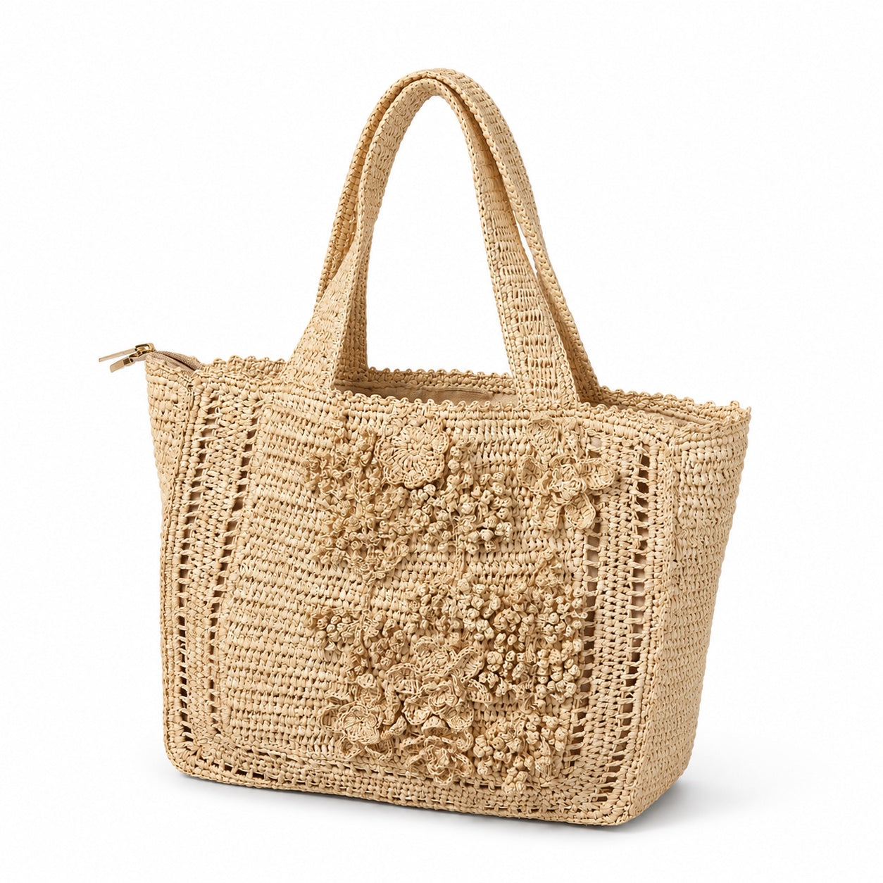 Lefkada - Raffia Tote Bag, three-quarter front view