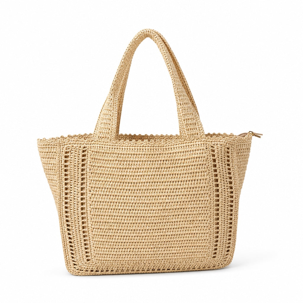 Lefkada - Raffia Tote Bag, three-quarter back view