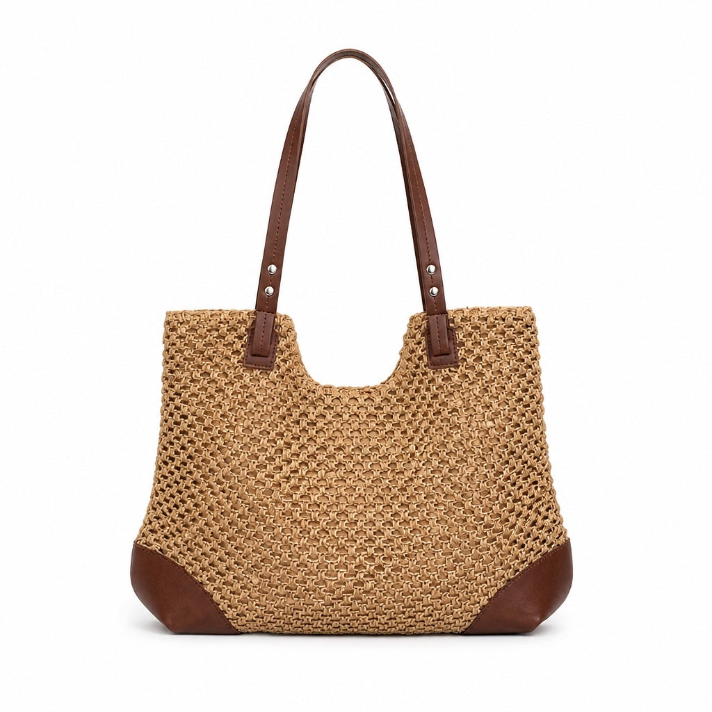 Lerici - Straw Shoulder Bag in Khaki, front view