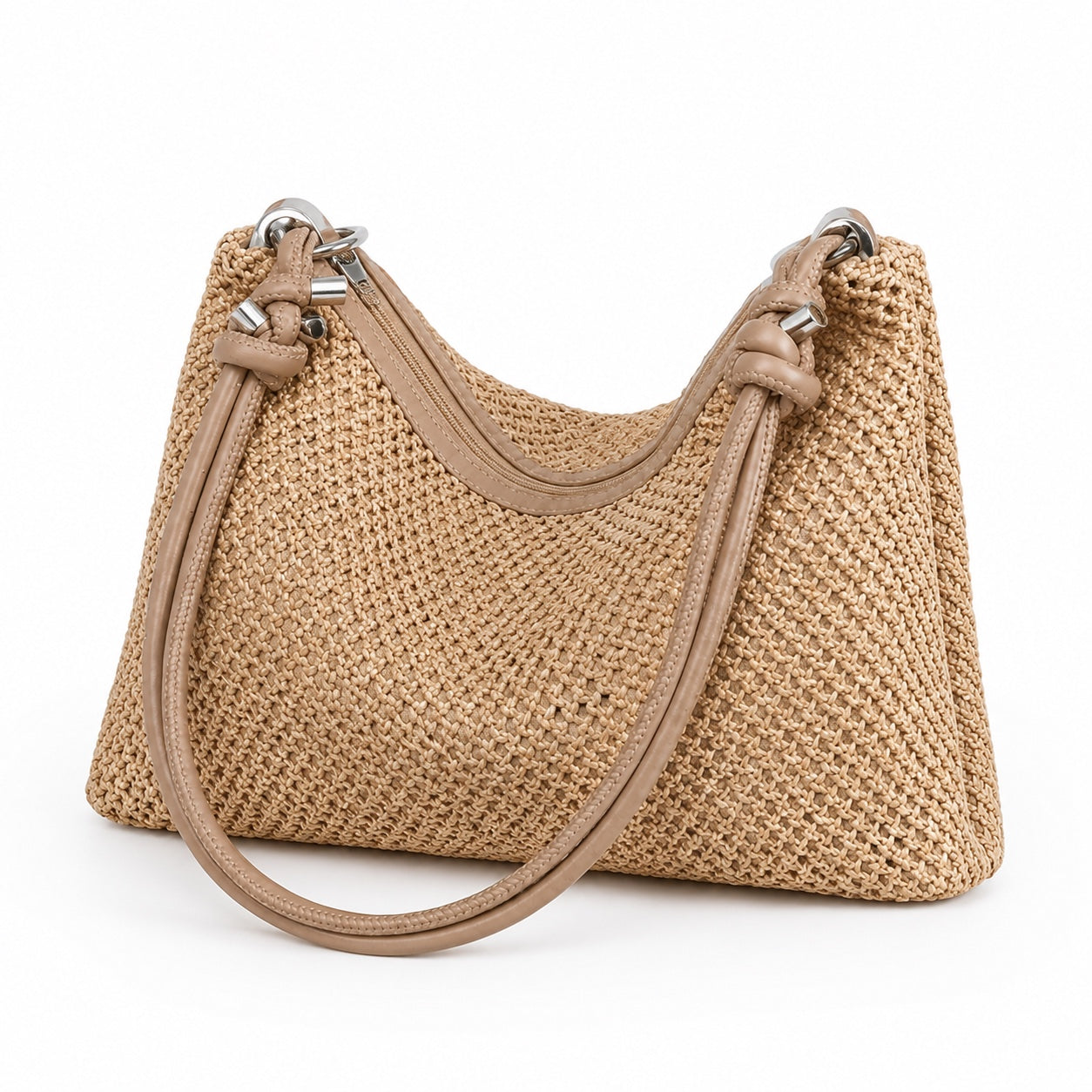 Lindos - Rattan Shoulder Bag, three-quarter front view