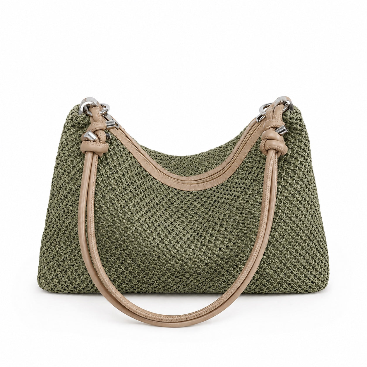 Lindos - Rattan Shoulder Bag in khaki, front view