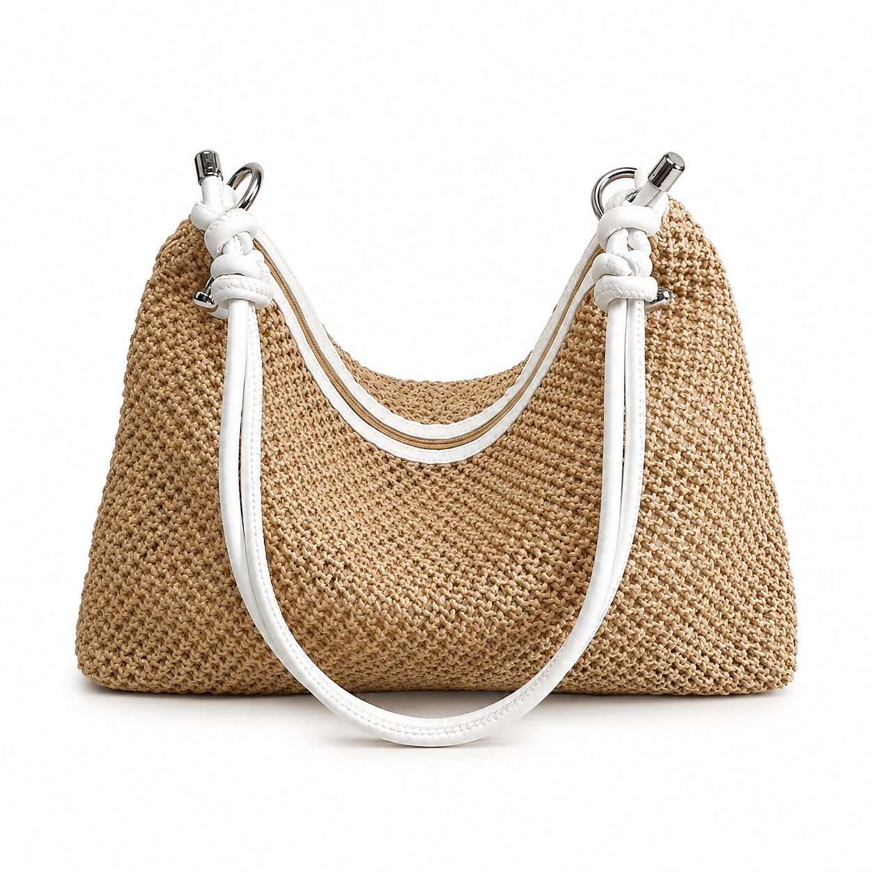 Lindos - Rattan Shoulder Bag in white, front view