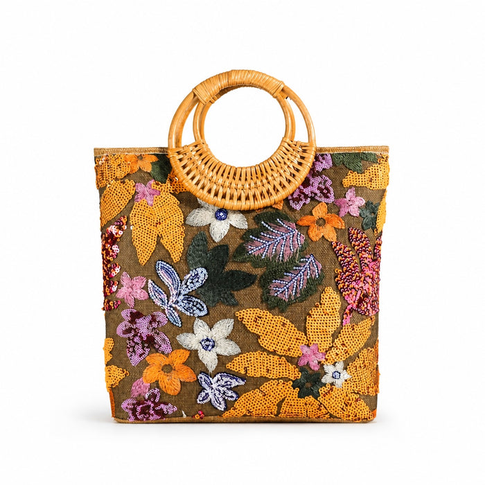 Marbella - Rattan Handbag, front view on white background