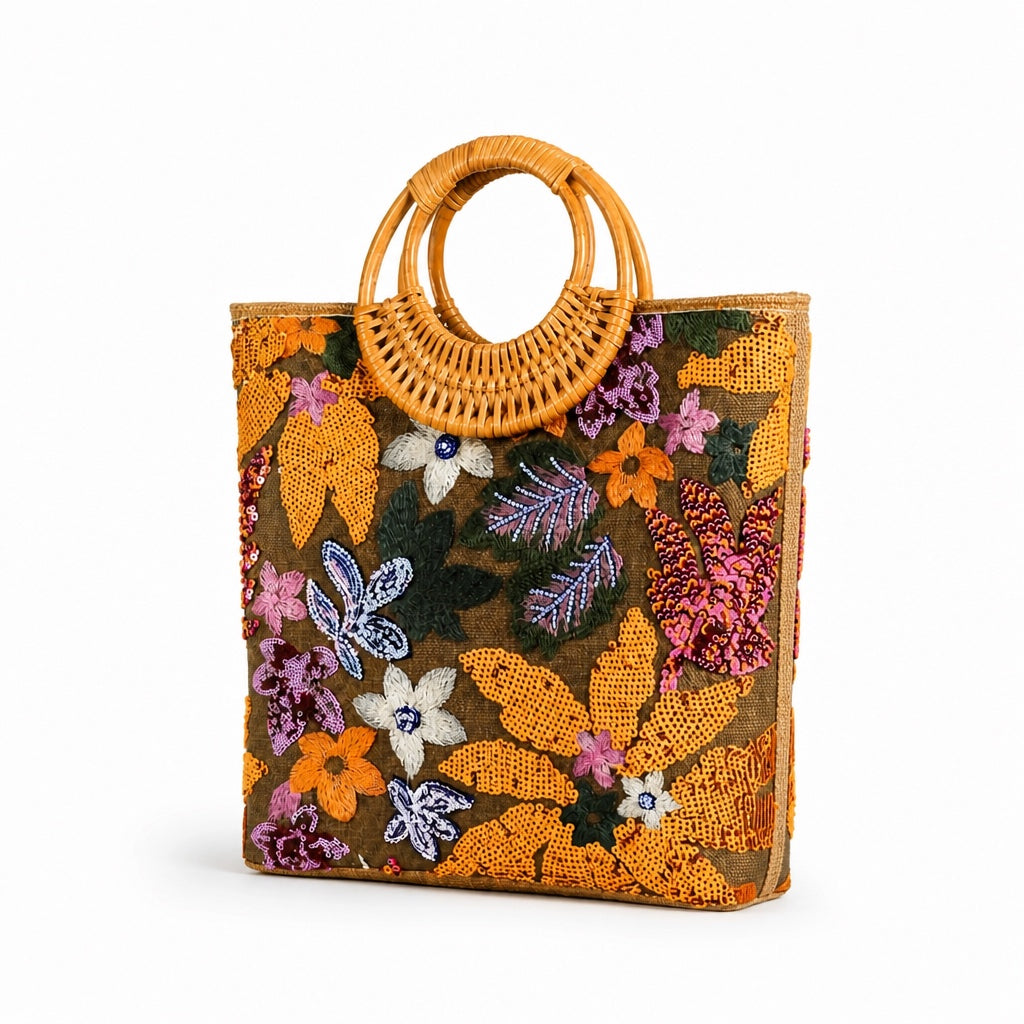 Marbella - Rattan Handbag, three-quarter front view