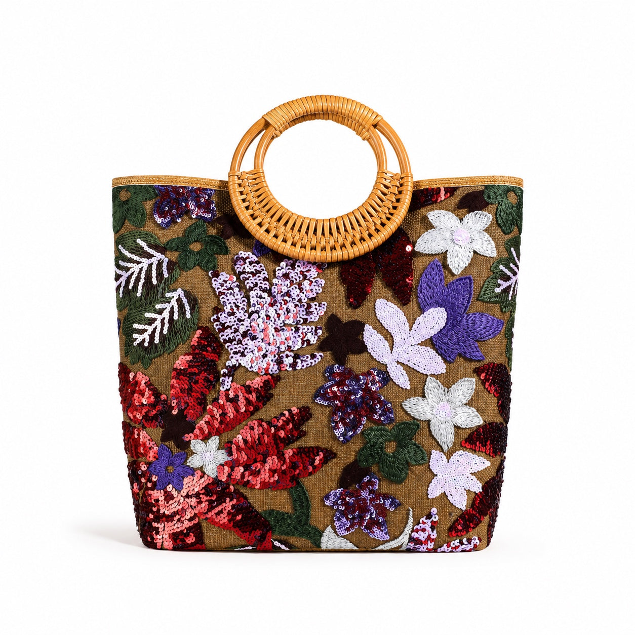 Marbella - Rattan Handbag in Purple, front view