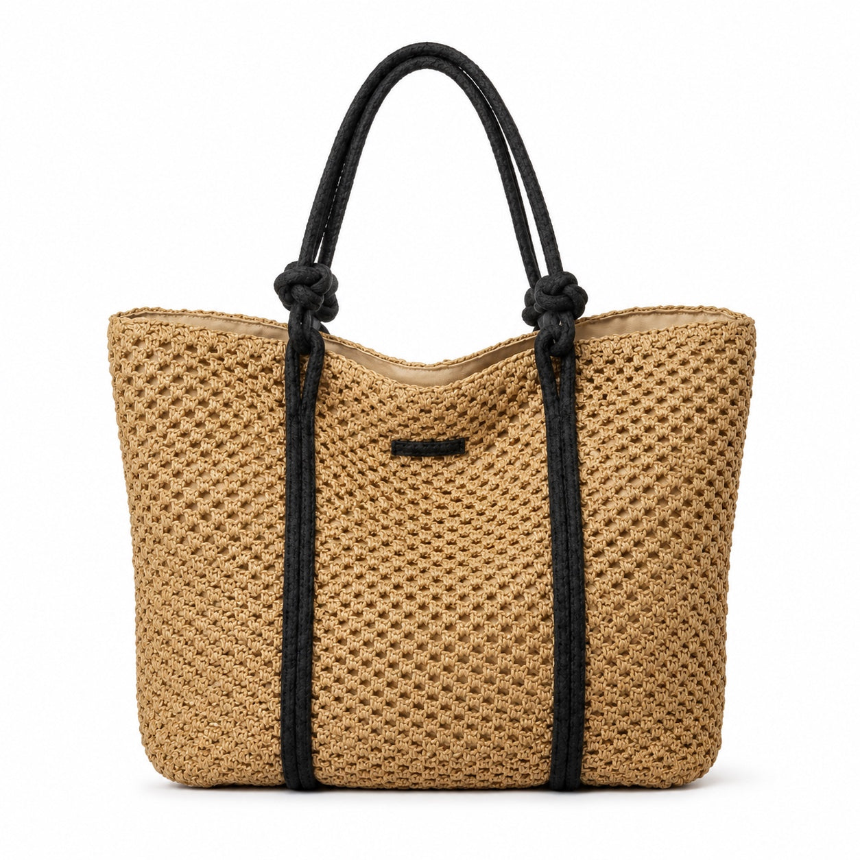 Marzamemi - Straw Beach Tote in khaki, front view