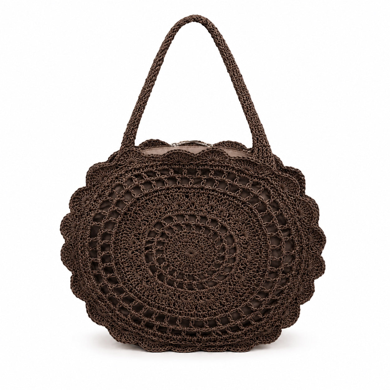 Masua - Round Rattan Bag in dark brown, front view