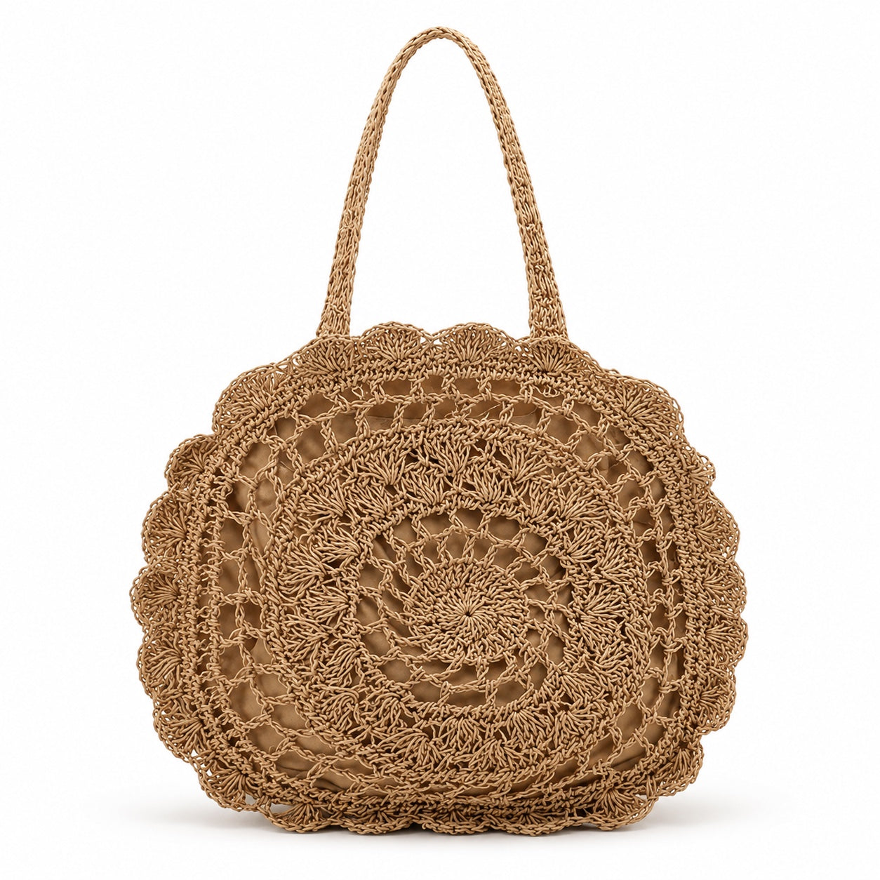 Masua - Round Rattan Bag in light coffee, front view
