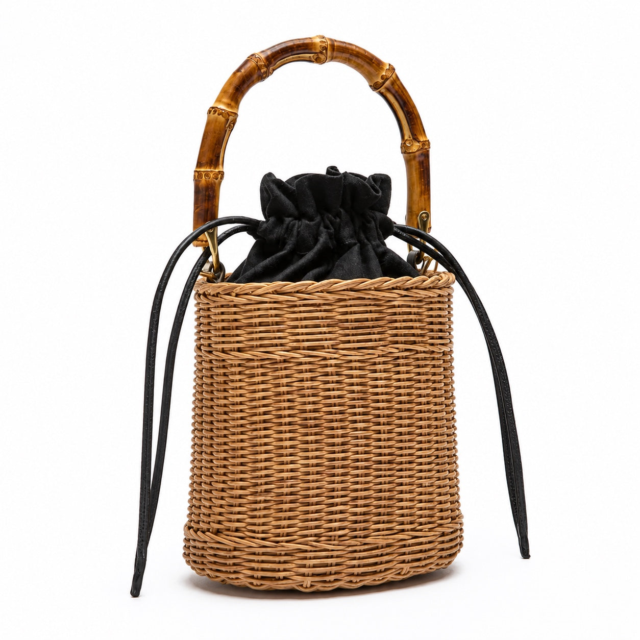 Menton - Rattan Bucket Bag, three-quarter front view