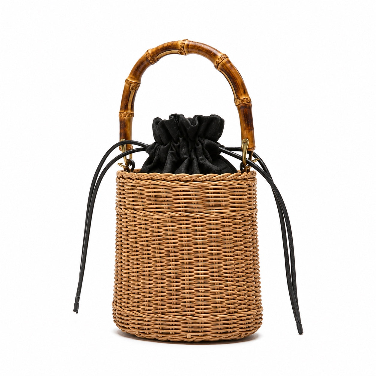 Menton - Rattan Bucket Bag, three-quarter back view