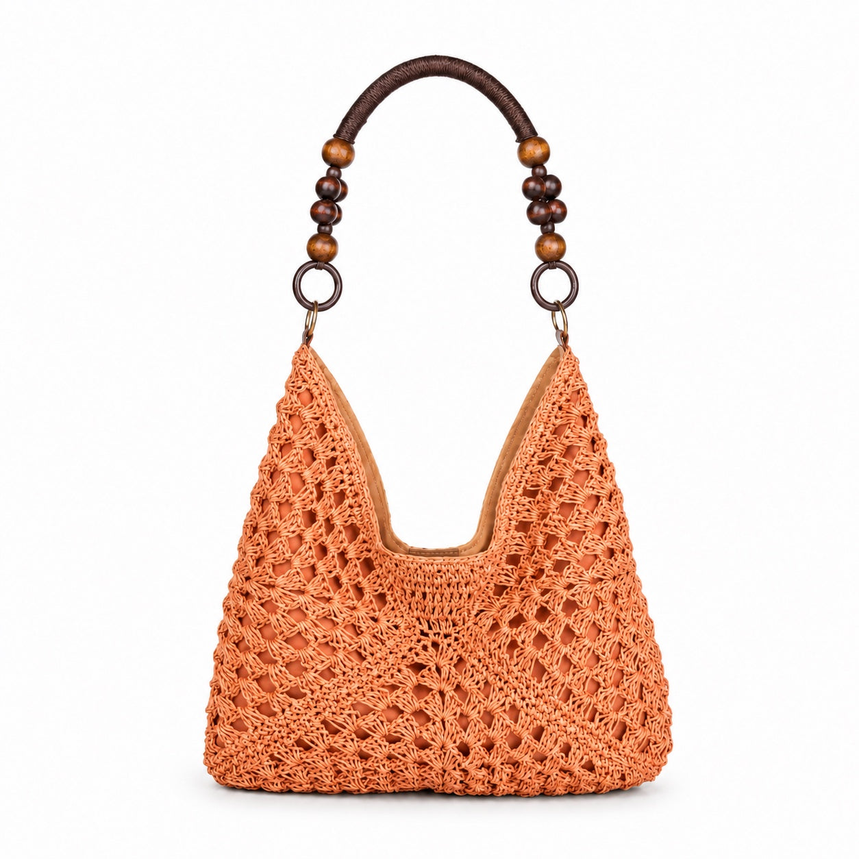 Methoni - Straw Tote Bag in Apricot, front view