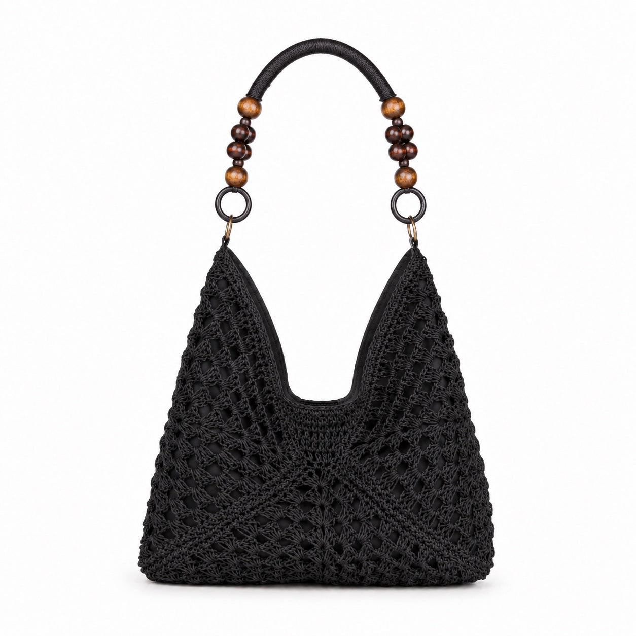 Methoni - Straw Tote Bag in Black, front view