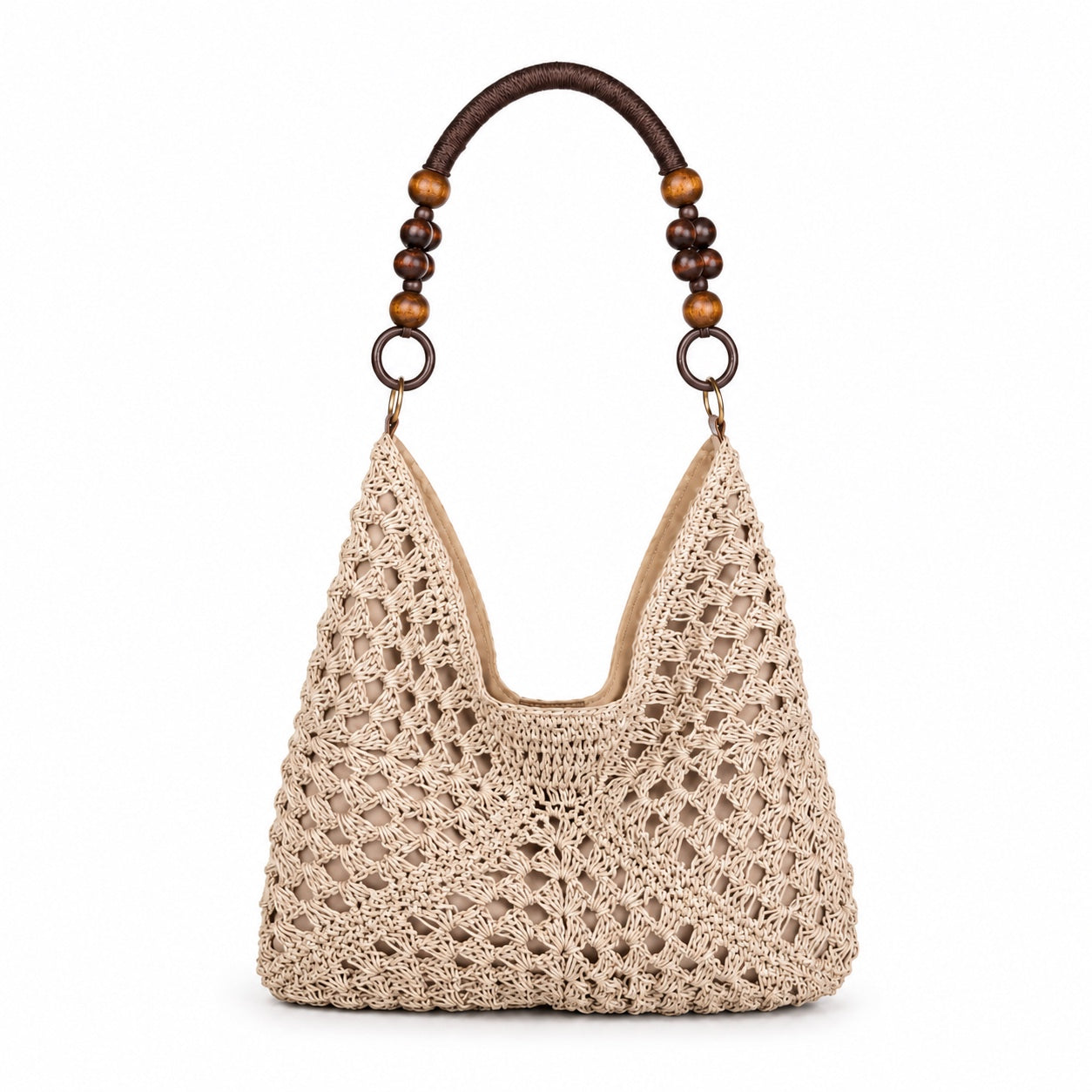 Methoni - Straw Tote Bag in Blue-beige, front view