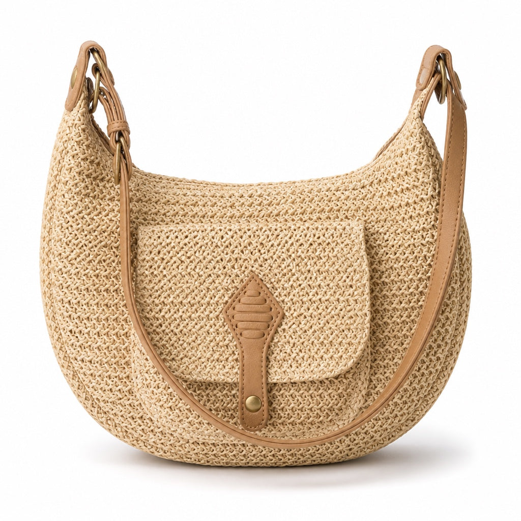 Mljet - Rattan Shoulder Bag, front view on white background
