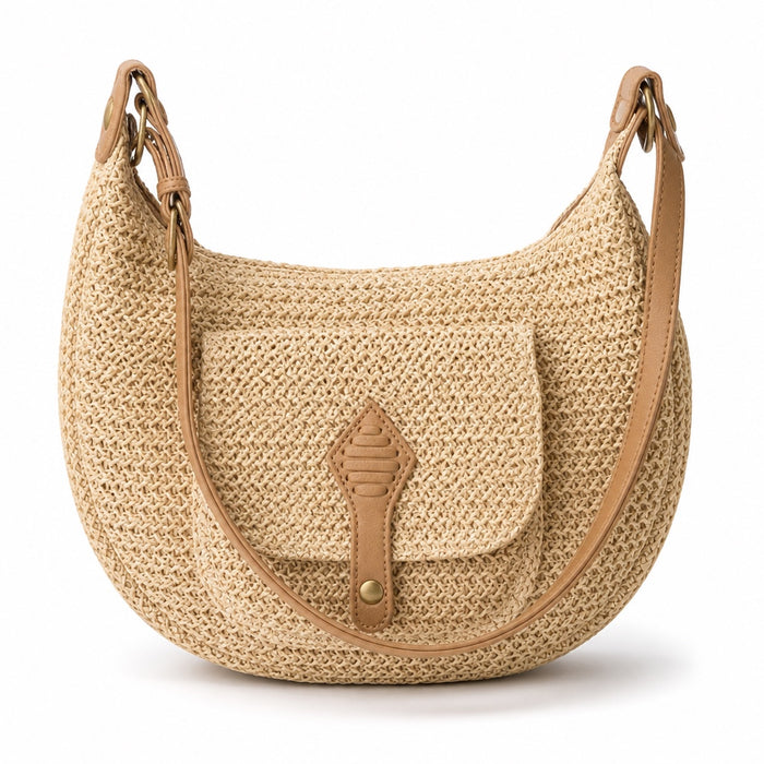 Mljet - Rattan Shoulder Bag, front view on white background