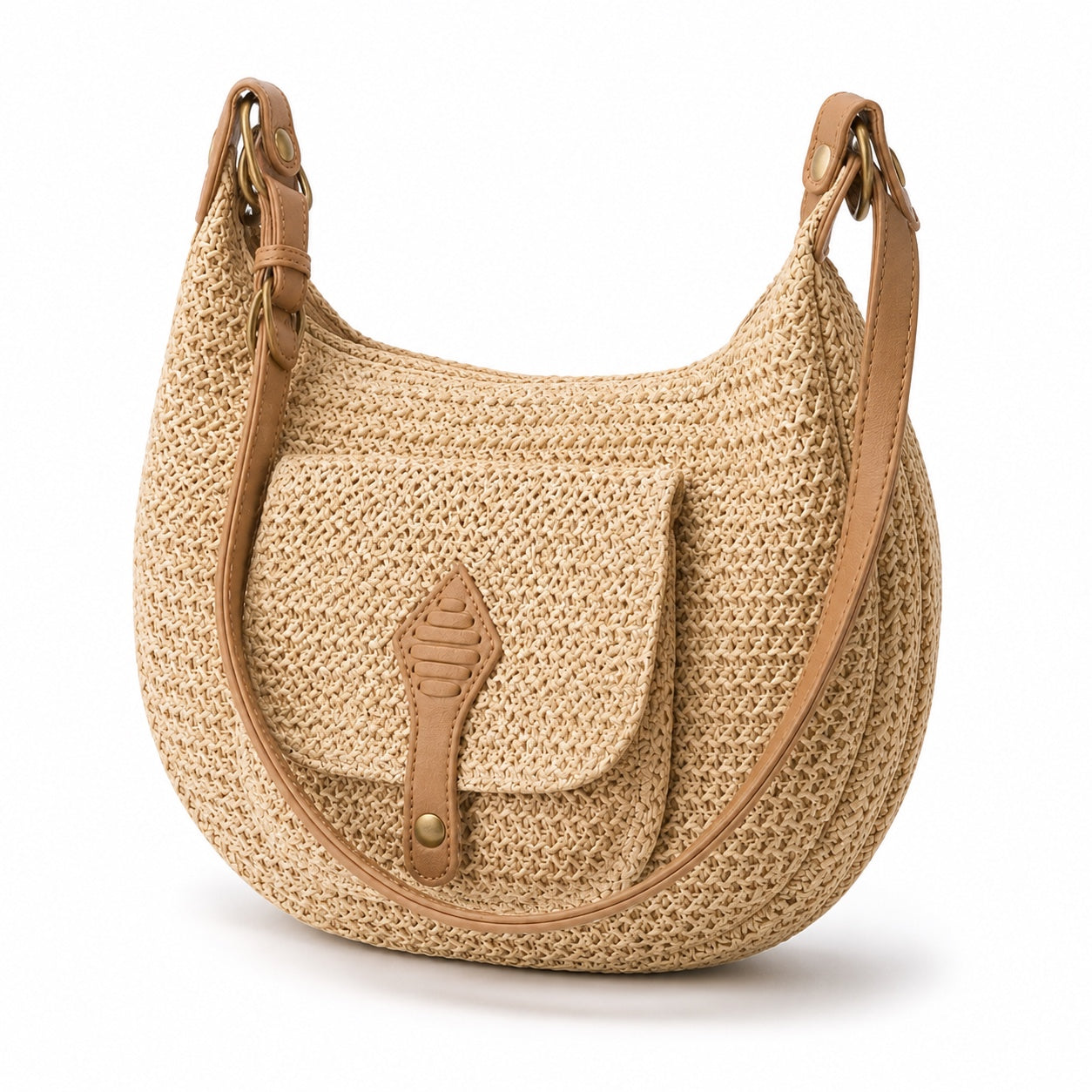 Mljet - Rattan Shoulder Bag, three-quarter front view