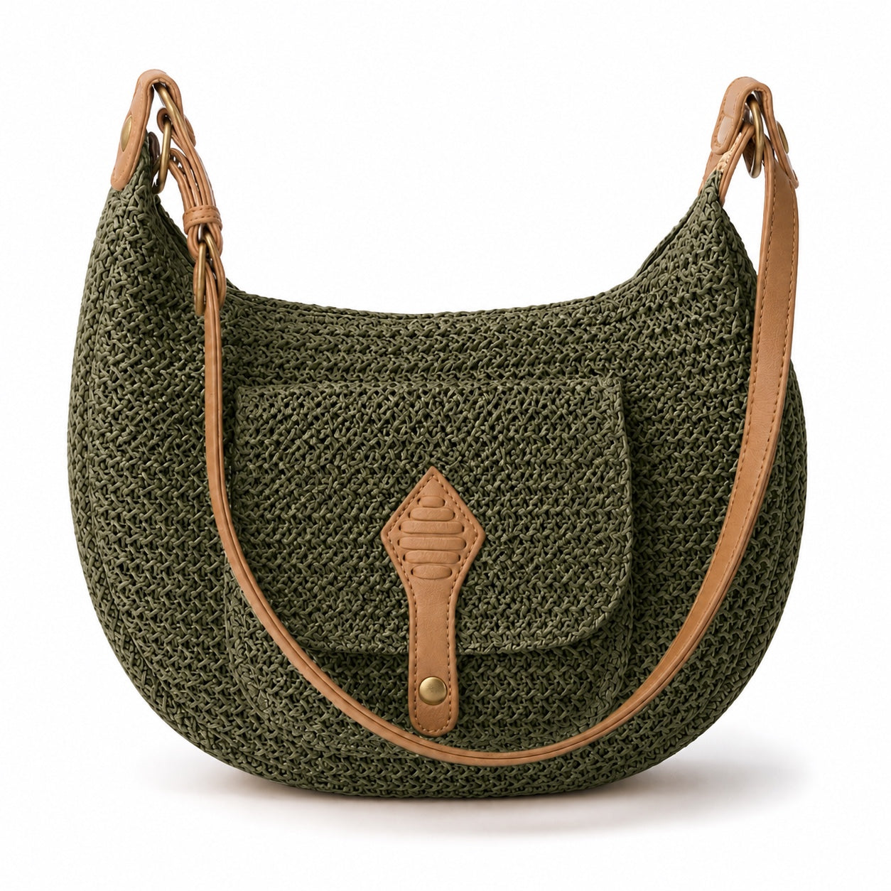 Mljet - Rattan Shoulder Bag in Khaki, front view