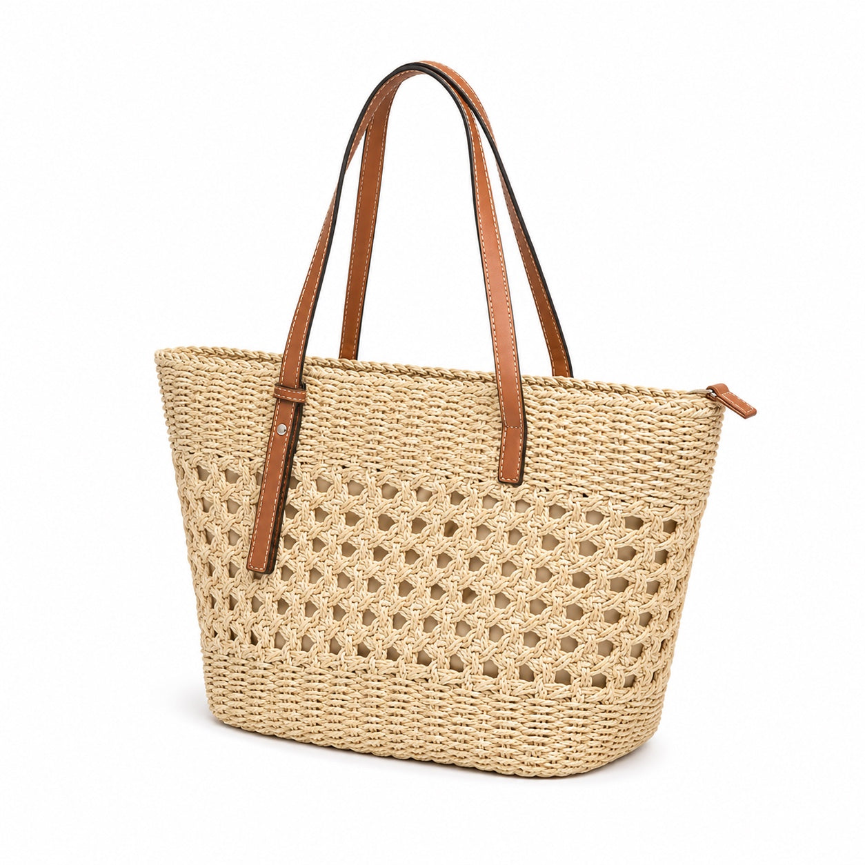 Moneglia - Rattan Tote Bag, three-quarter front view