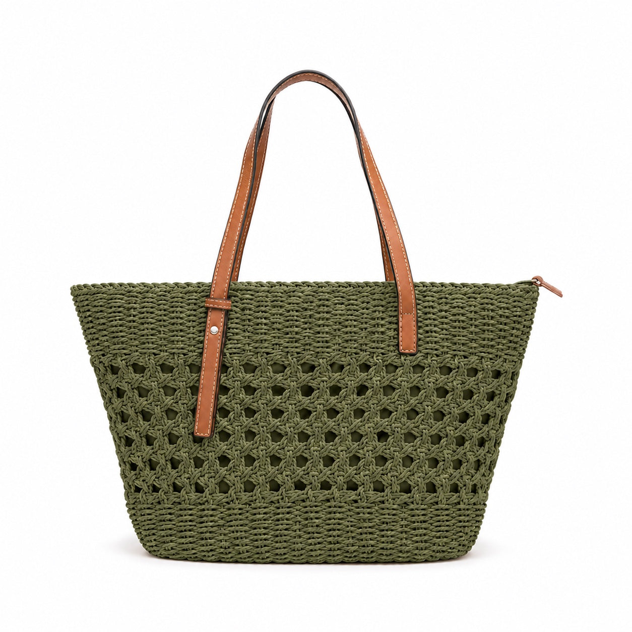 Moneglia - Rattan Tote Bag in khaki, front view