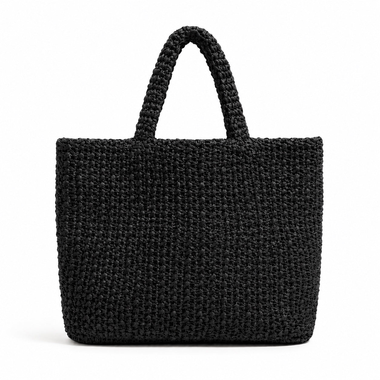 Monopoli - Straw Beach Tote in Black, front view