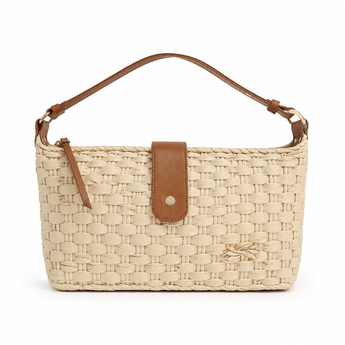 Mougins - Straw Clutch, front view on white background