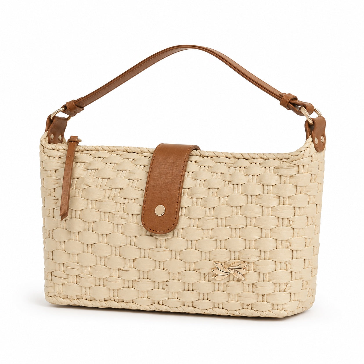 Mougins - Straw Clutch, three-quarter front view