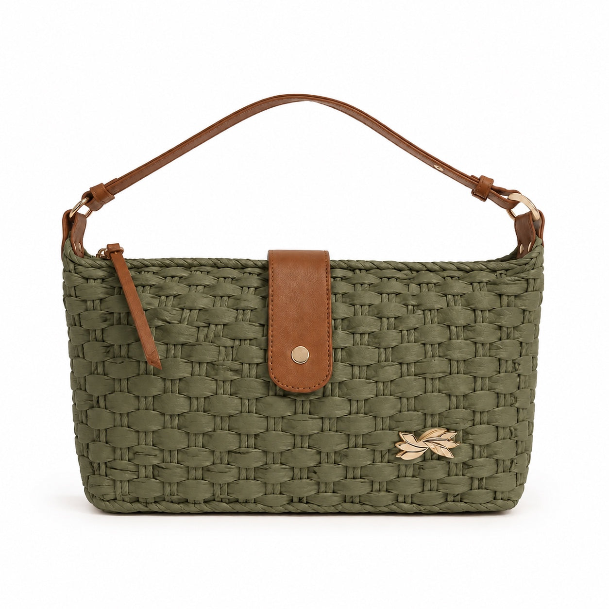 Mougins - Straw Clutch in Style 1 Khaki, front view