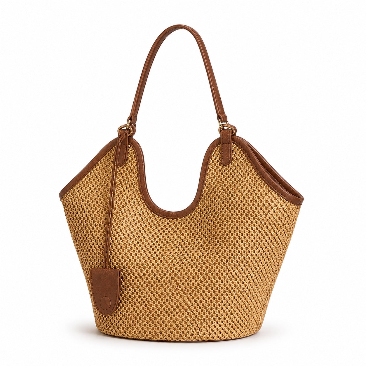 Nafplio - Straw Bucket Bag, three-quarter front view