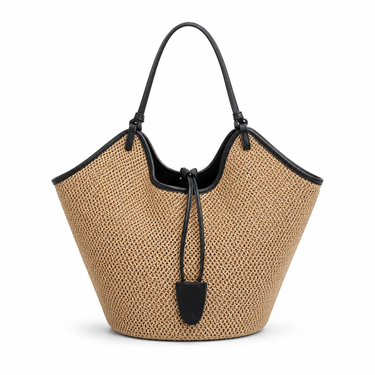 Nafplio - Straw Bucket Bag in Black, front view