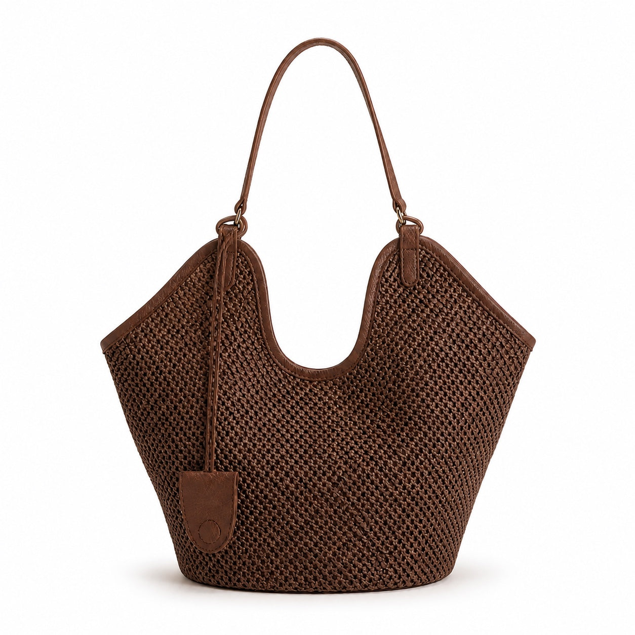 Nafplio - Straw Bucket Bag in Brown, front view