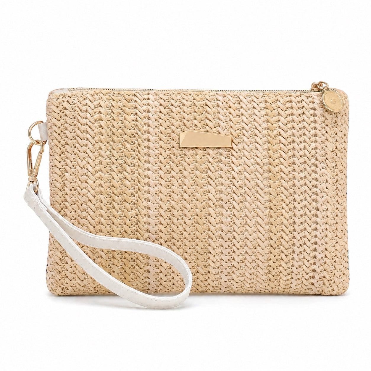 Naxos - Straw Clutch in Beige, front view