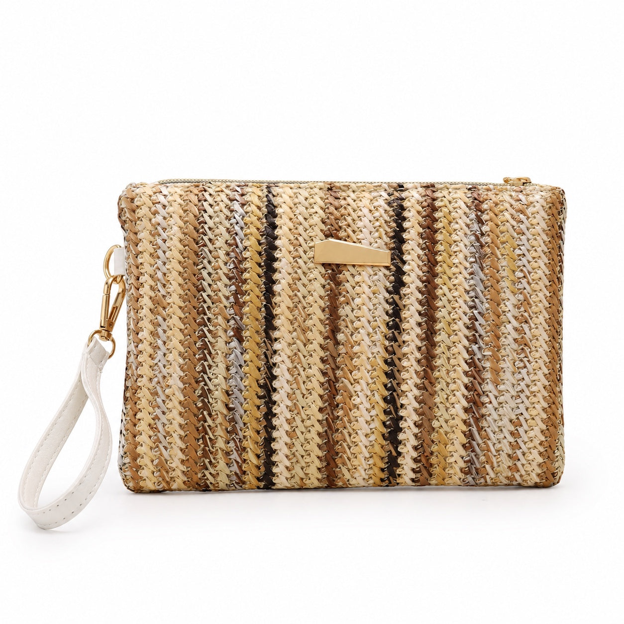 Naxos - Straw Clutch in Coffee, front view