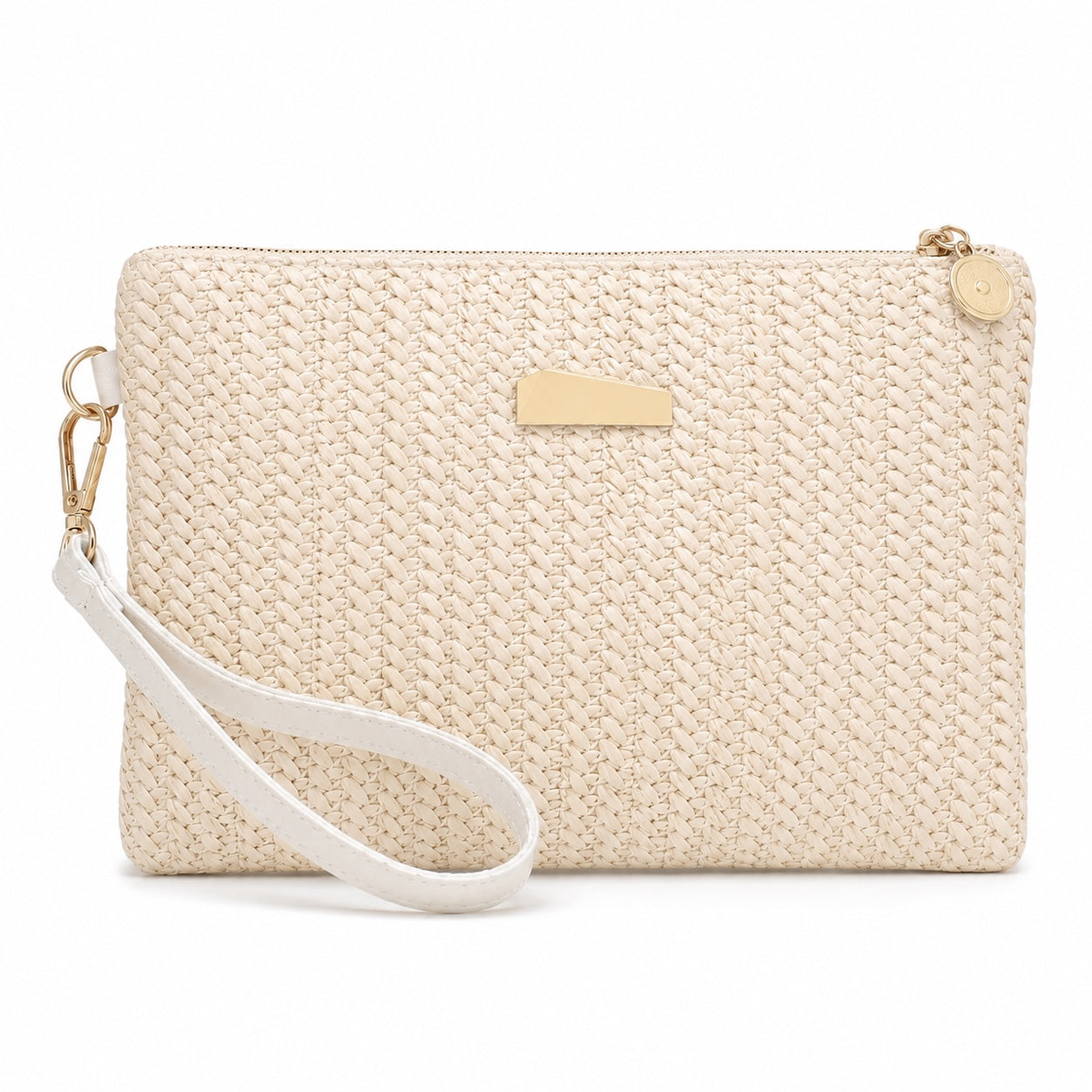 Naxos - Straw Clutch in Cream, front view