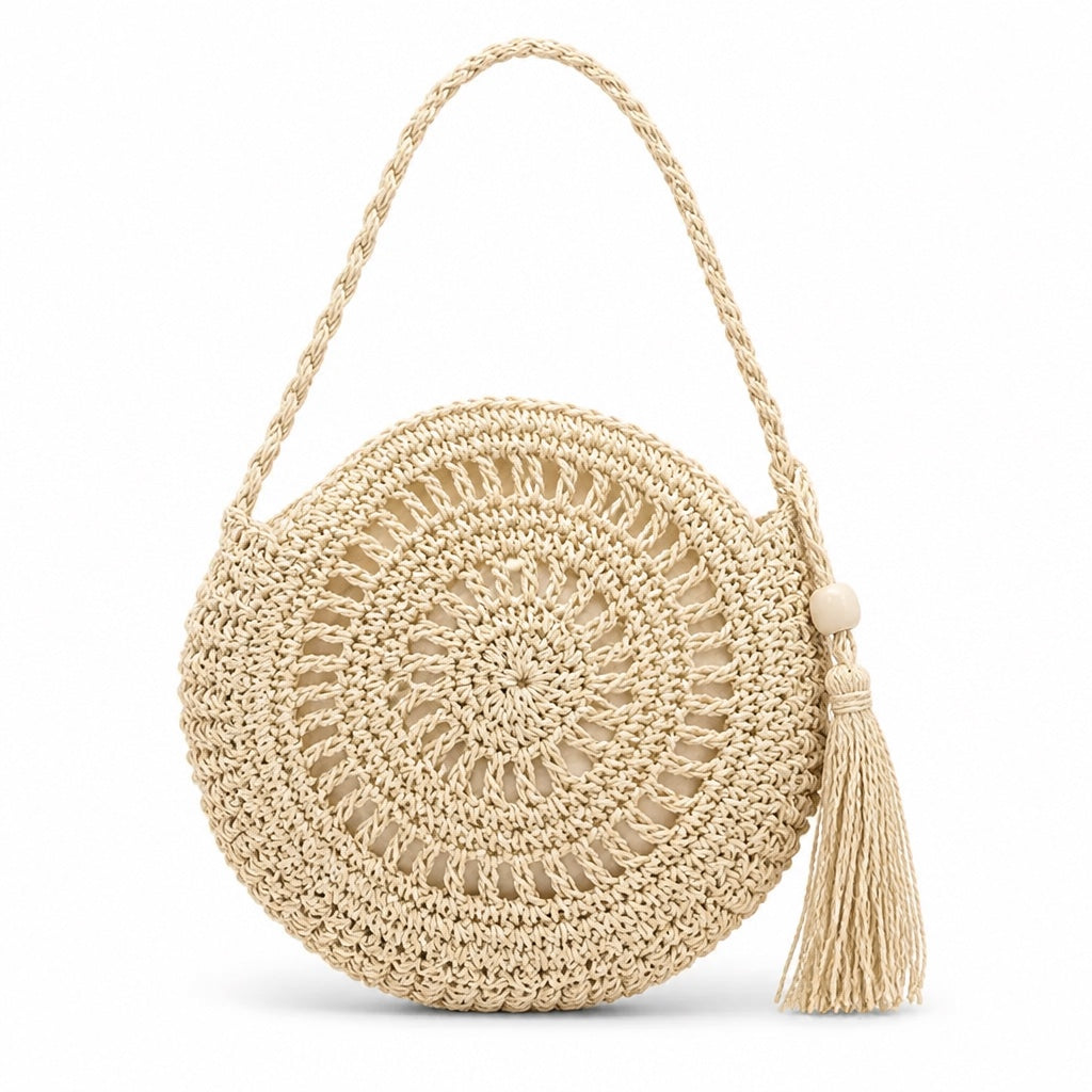Nazare - Straw Crossbody Bag, front view on white background