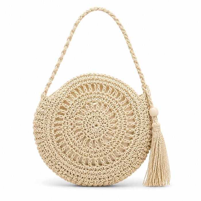 Nazare - Straw Crossbody Bag, front view on white background