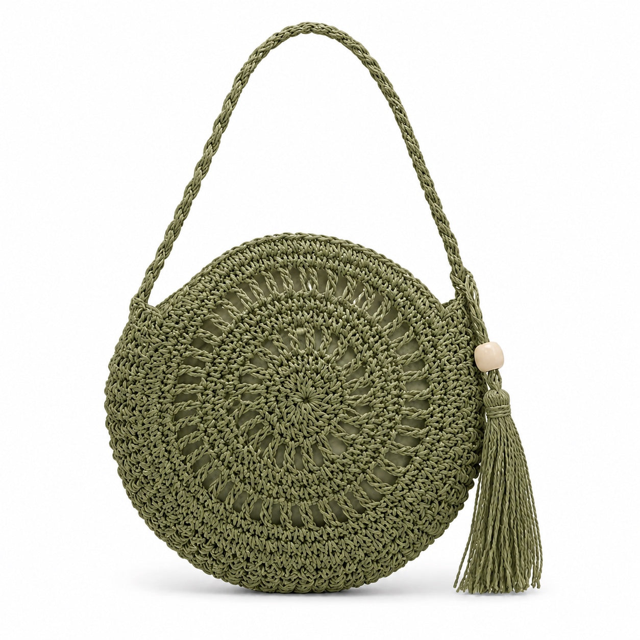 Nazare - Straw Crossbody Bag in khaki, front view