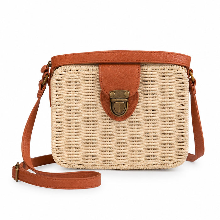 Noli - Rattan Crossbody Bag, front view on white background
