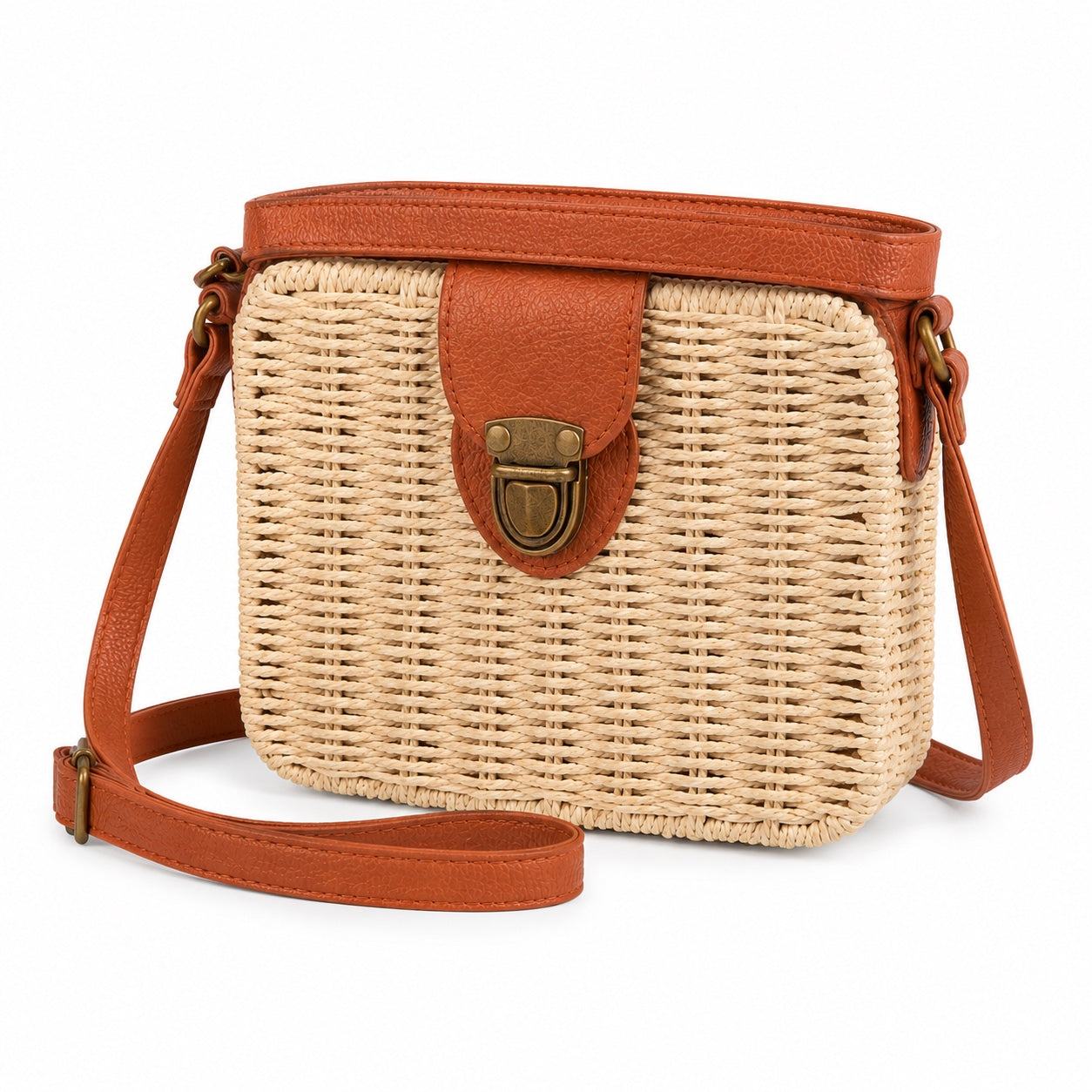 Noli - Rattan Crossbody Bag, three-quarter front view