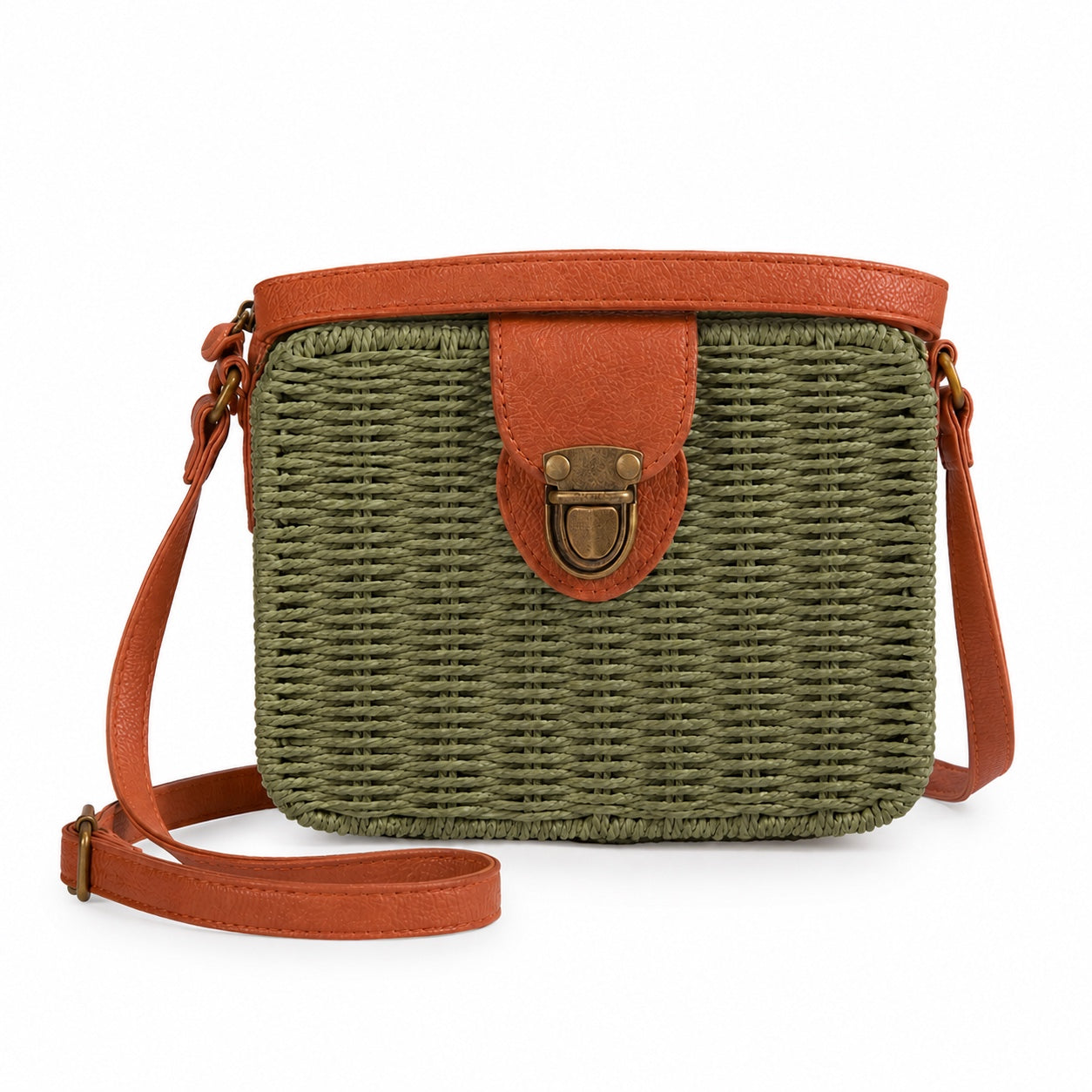 Noli - Rattan Crossbody Bag in khaki, front view