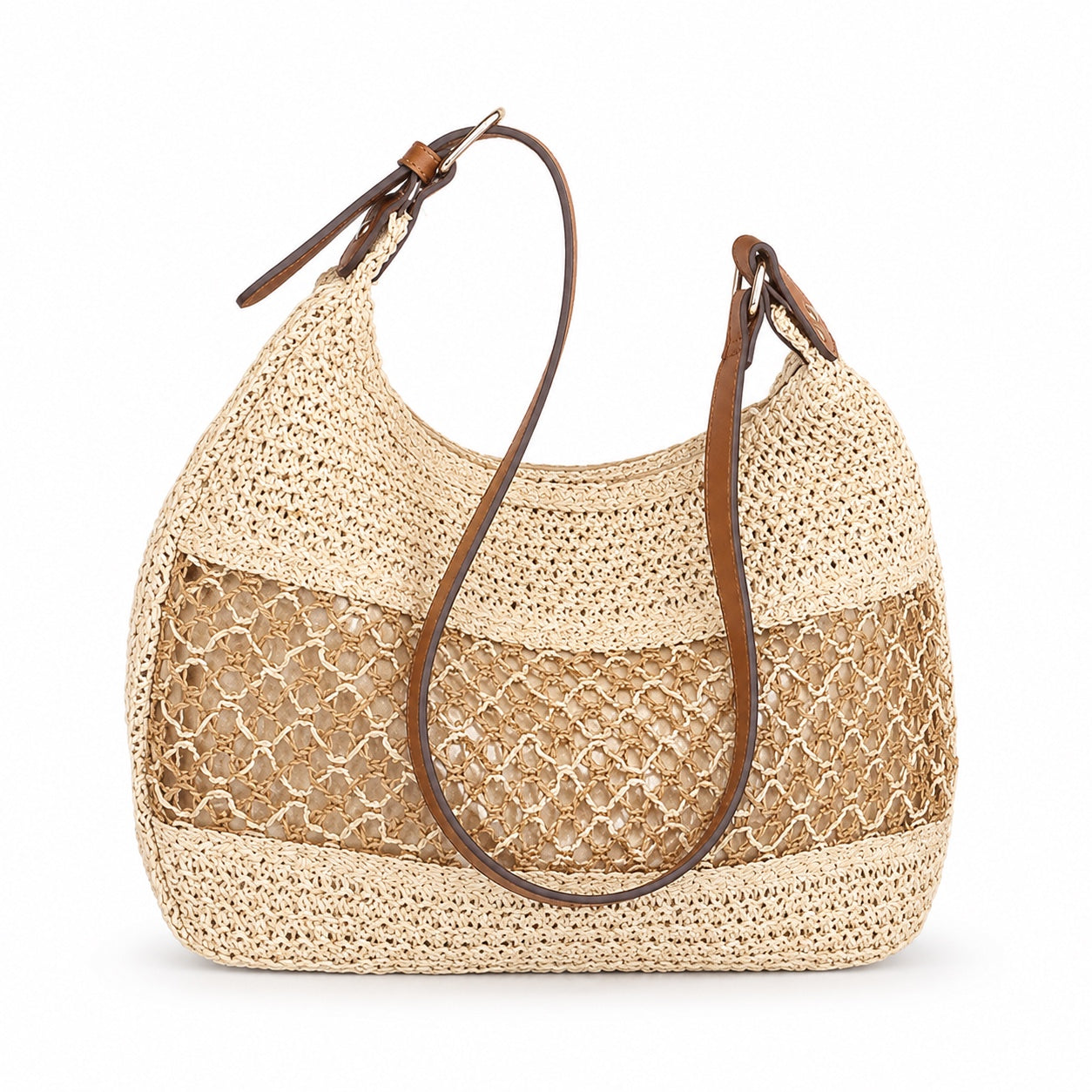 Nora - Woven Beach Tote, front view on white background