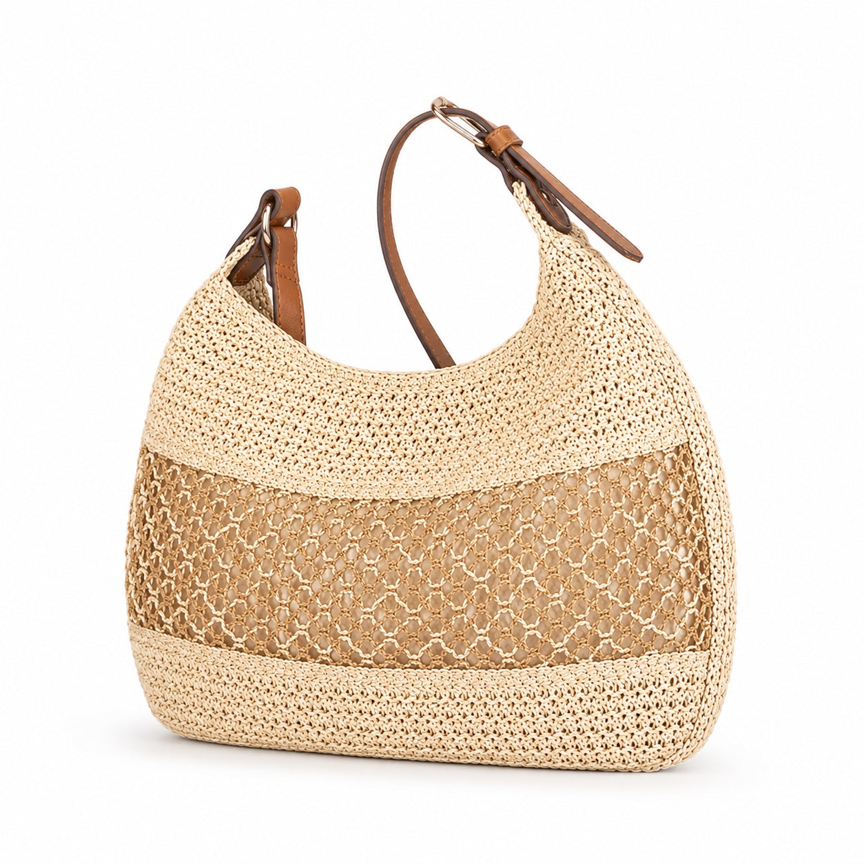 Nora - Woven Beach Tote, three-quarter back view