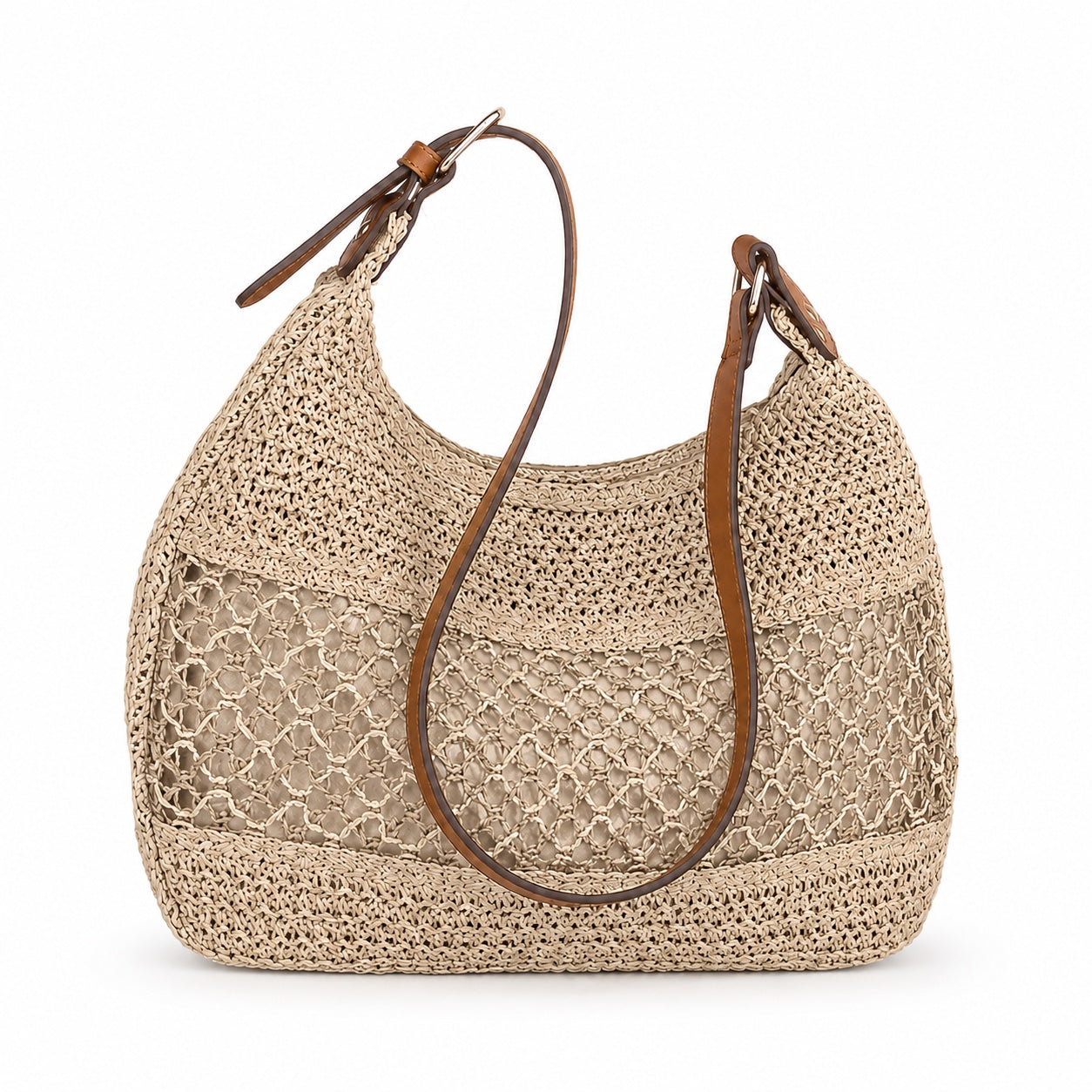 Nora - Woven Beach Tote in beige, front view