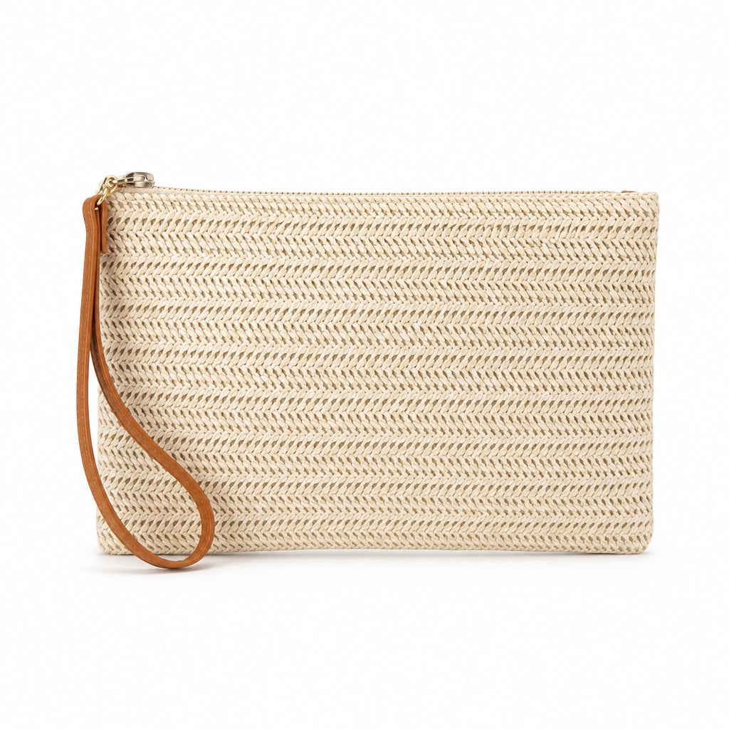 Noto - Straw Clutch, front view on white background
