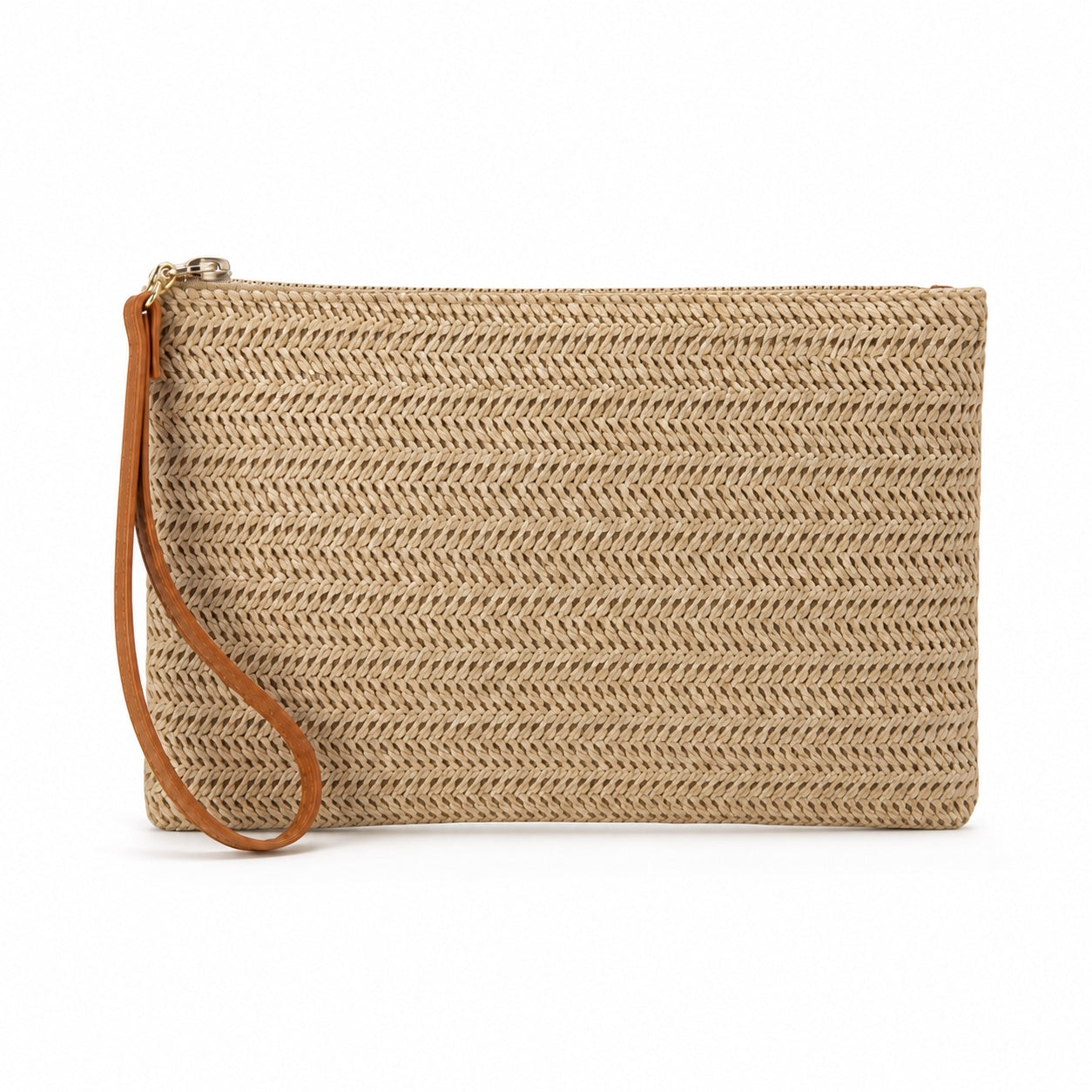Noto - Straw Clutch in Beige, front view