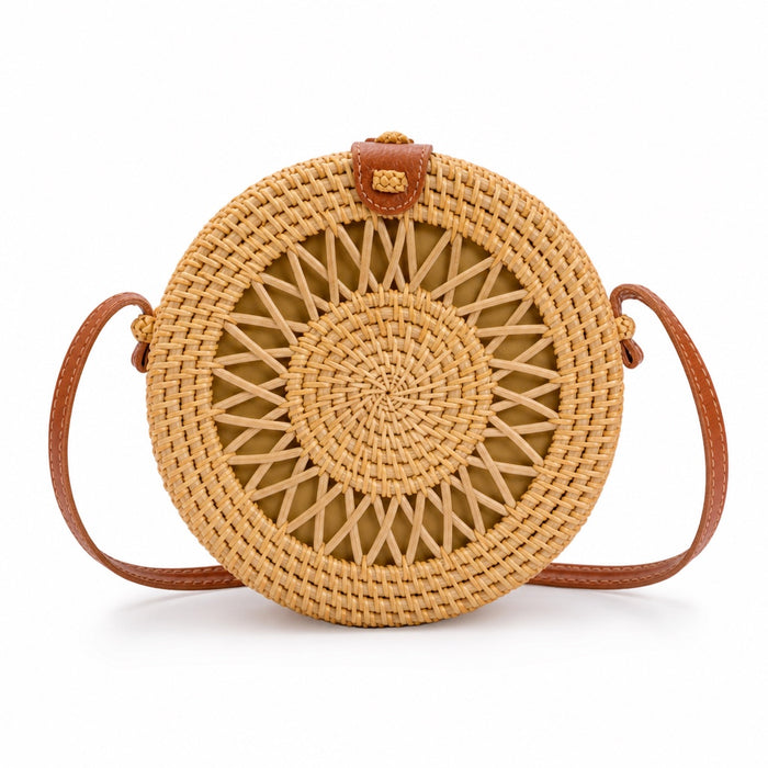 Obidos - Rattan Shoulder Bag, front view on white background