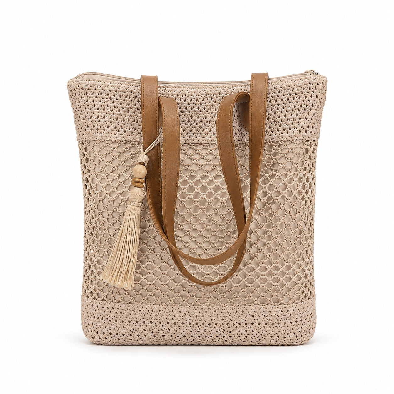 Oludeniz - Rattan Crossbody Bag in beige, front view