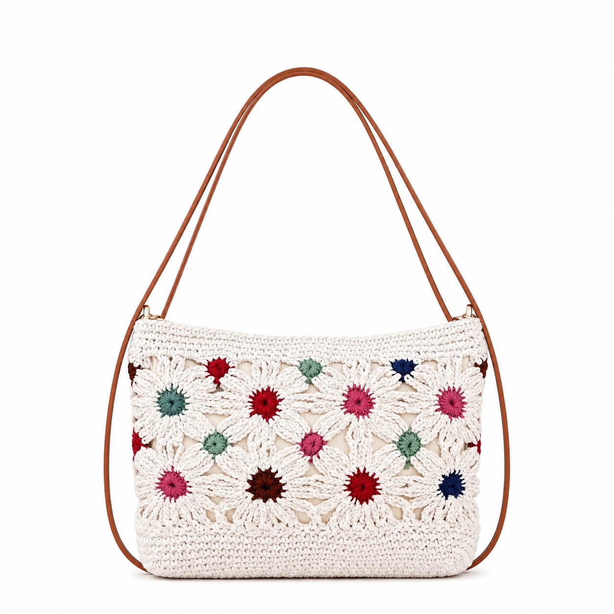 Otranto - Straw Crossbody Bag in White Cotton Thread-30x10x20, front view