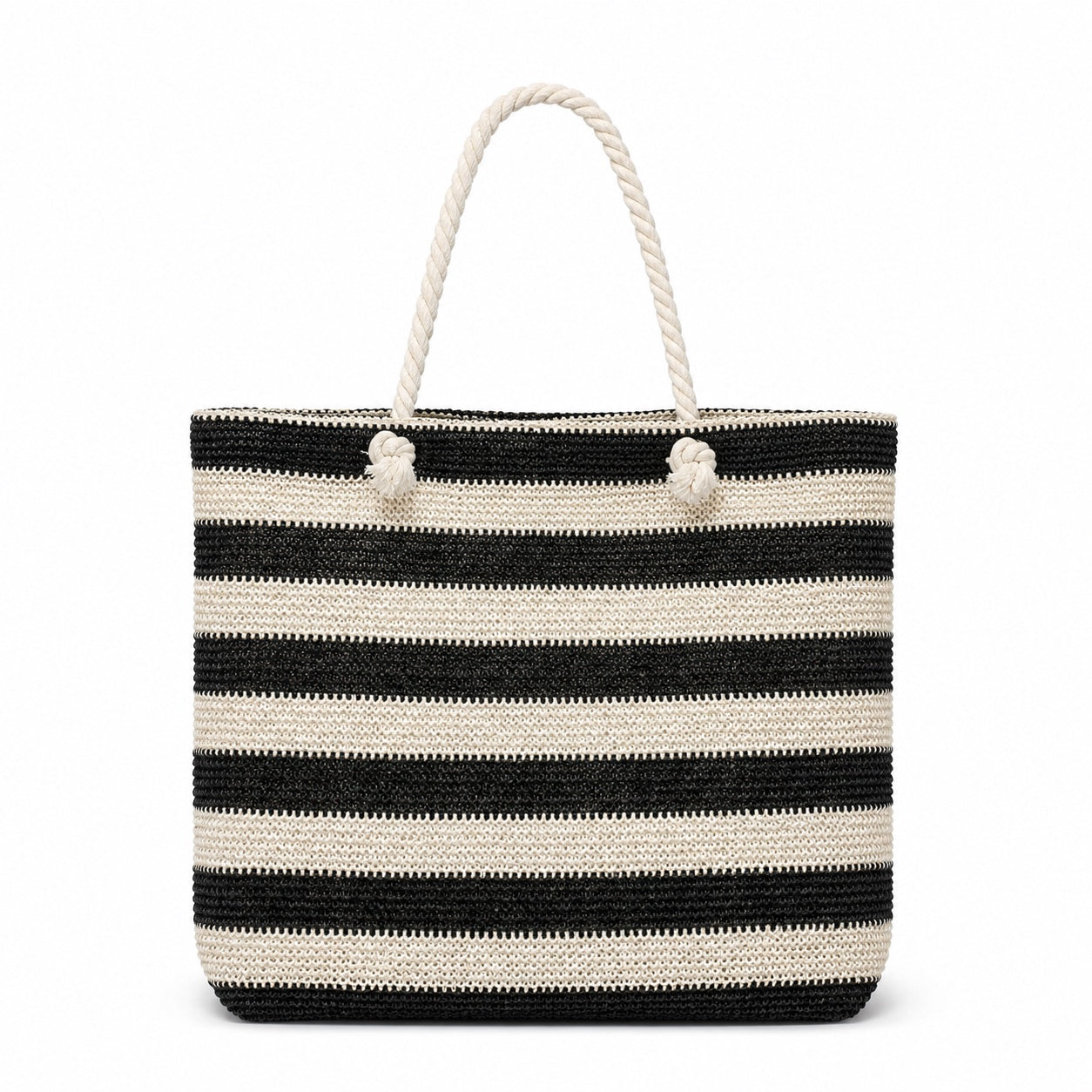 Palau - Straw Beach Tote in black, front view