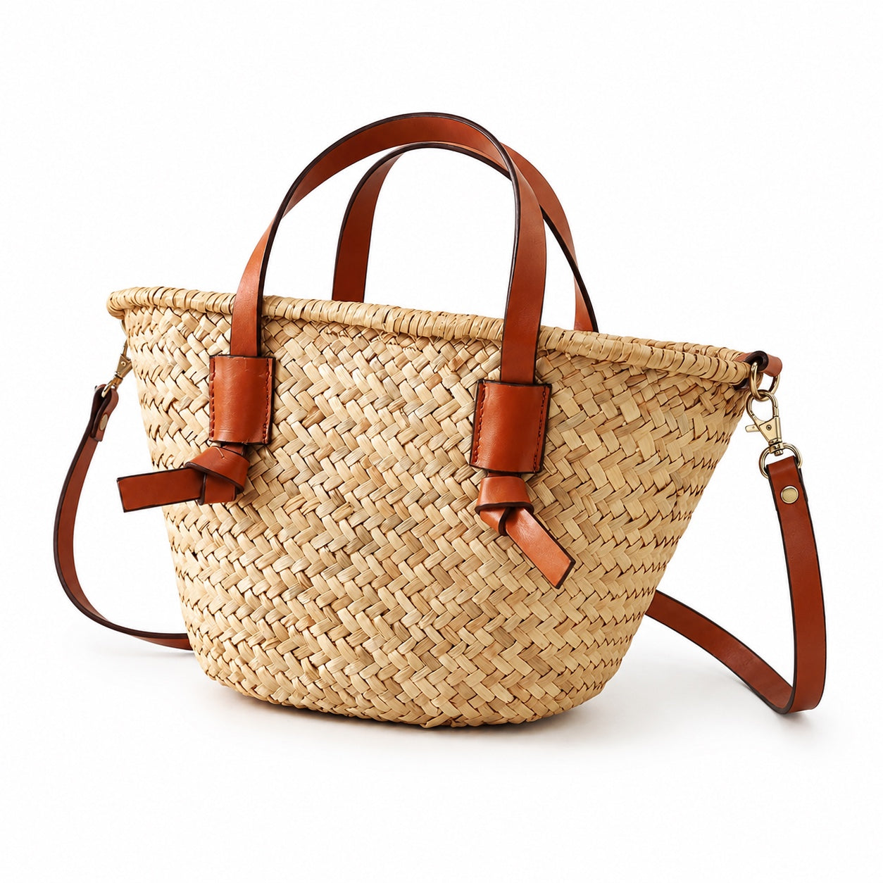 Patmos - Rattan Crossbody Bag in Brown, three-quarter front view